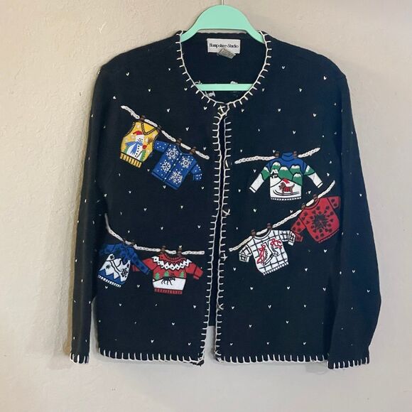 Women’s Size petite medium Womens Ugly Christmas Sweater Cardigan - Picture 1 of 6